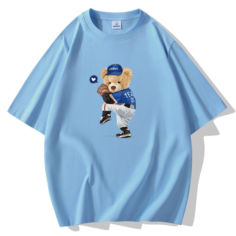 Футболка Baseball Bear Men с короткими рукавами, свободная, 100% хлопок, повседневная, размер S-5XL