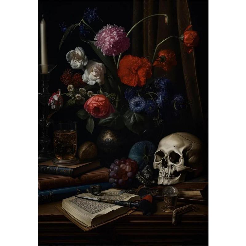 Dark Academy Victorian Gothic Poster Wind Moon Raven Skeleton Castle Bat  Retro Canvas Wall Art for Home Decor