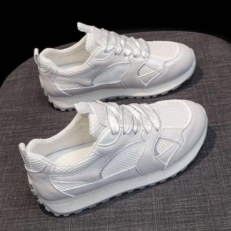 Кожаные сетчатые дышащие туфли Forrest Gump, детские летние новые легкие белые туфли на толстой подошве, повседневная спортивная обувь для женщин