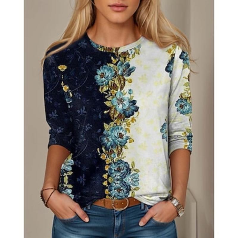 Женская футболка с принтом, повседневная, с длинным рукавом, круглым вырезом, черная, весна-осень