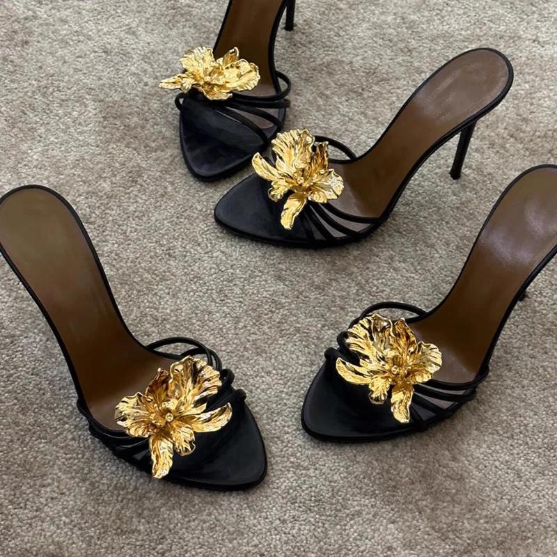 Цветочные туфли на высоком каблуке, женские шлепанцы, летняя элегантная модная обувь, шпильки, сексуальные лодочки, роскошные женские сандалии 2025, женские шлепанцы