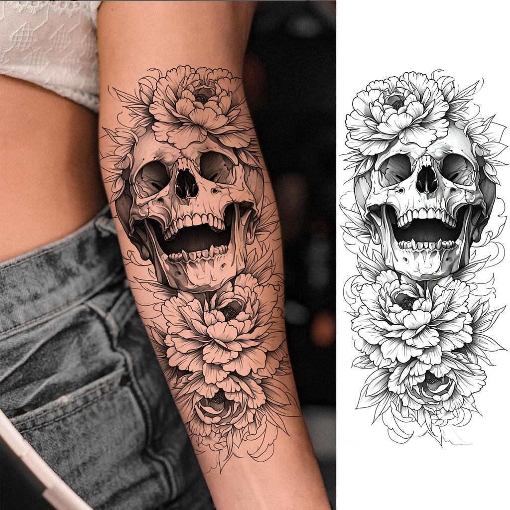 1 Sheet Scary Grim Reaper Skull Temporary Tattoos Halloween Tatoos Long Lasting Waterproof Tiger Wolf Beast Fake Tattoo Stickers