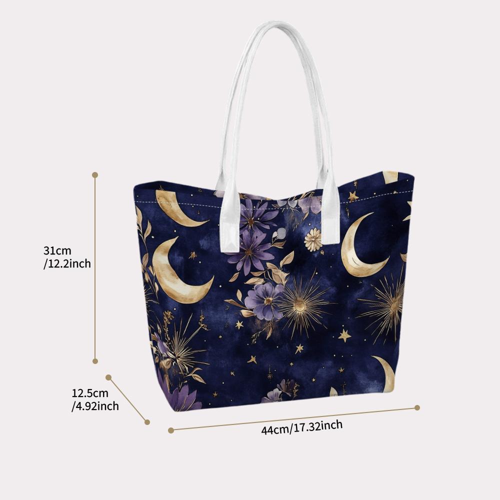 Mystic Moon Floral Tote Bag Elegant Stylish Casual Daily Carry Bag for Women