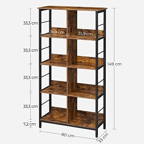Shelf, Shelf Unit, 4-tier Shelves, Storage Shelf, for Office, Living Room, Bedroom, 80 X 33 X 149 Cm, Industrial, Rust
