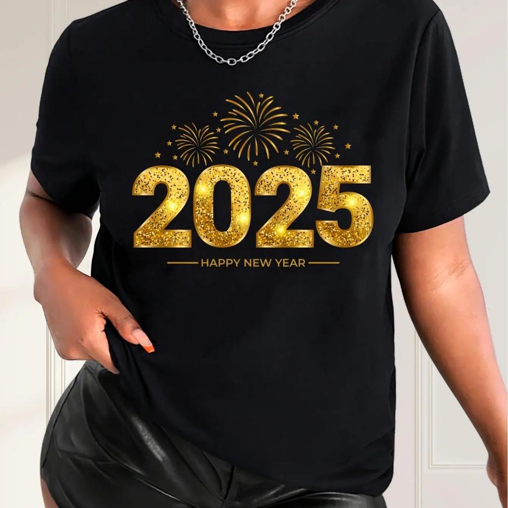 1 шт. Женская повседневная футболка с принтом блестящего фейерверка, топ с круглым вырезом и коротким рукавом, трикотажная ткань, модная футболка