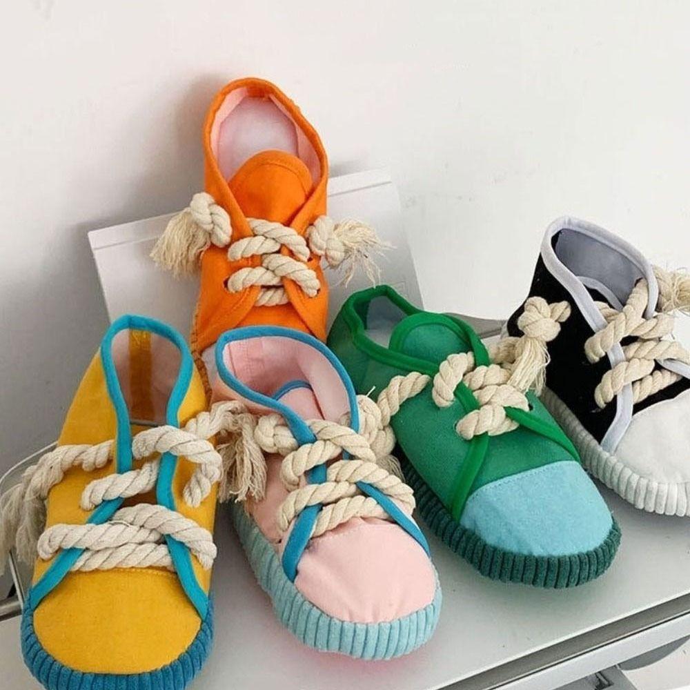 Shoe Shaped Dog Chewing Toy Clean Teeth Interactive Squeaky Dog Toy Soft Bite Resistant Pet Cotton Rope Slippers Self-Hi