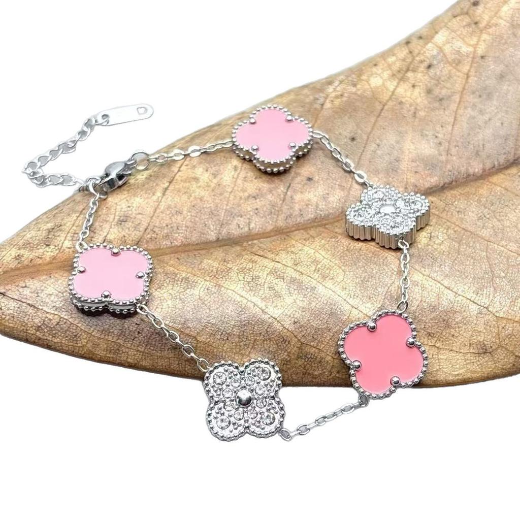 Стальной цвет 15 мм двусторонний браслет с четырьмя листами клевера легкий роскошный модный браслет сотни моделей