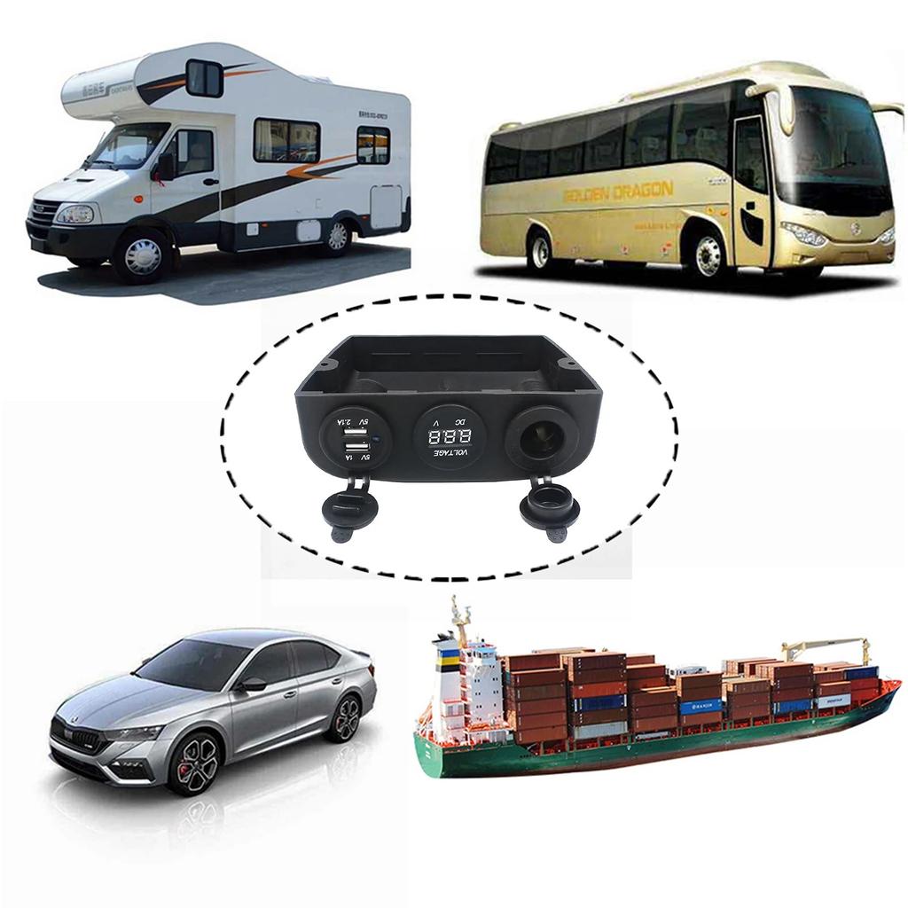 3 Hole Tent Plug Voltmeter, Car USB Charger, Universal, 12V, 24V, Car Lighter Power Adapter, Accessories