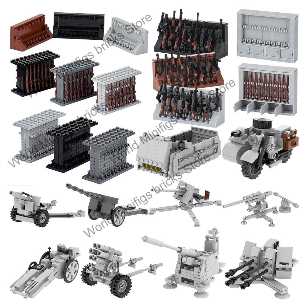 MOC WW2 Оружие Кирпичи Мотоцикл Гаубица Стойка для Оружия Военный Craft Совместимая Фигурка Строительные Блоки Игрушки Для Детей Взрослый Подарок