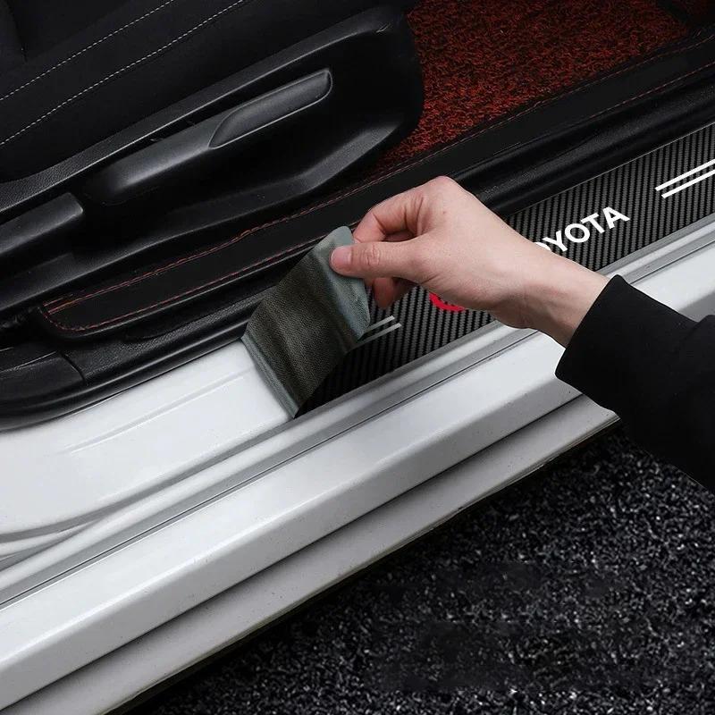 4 шт. Накладка на порог двери автомобиля из углеволокна Защитная наклейка для Toyota Yaris Corolla Avensis Aygo Vitz Vios Yaris Mark-X Mirai