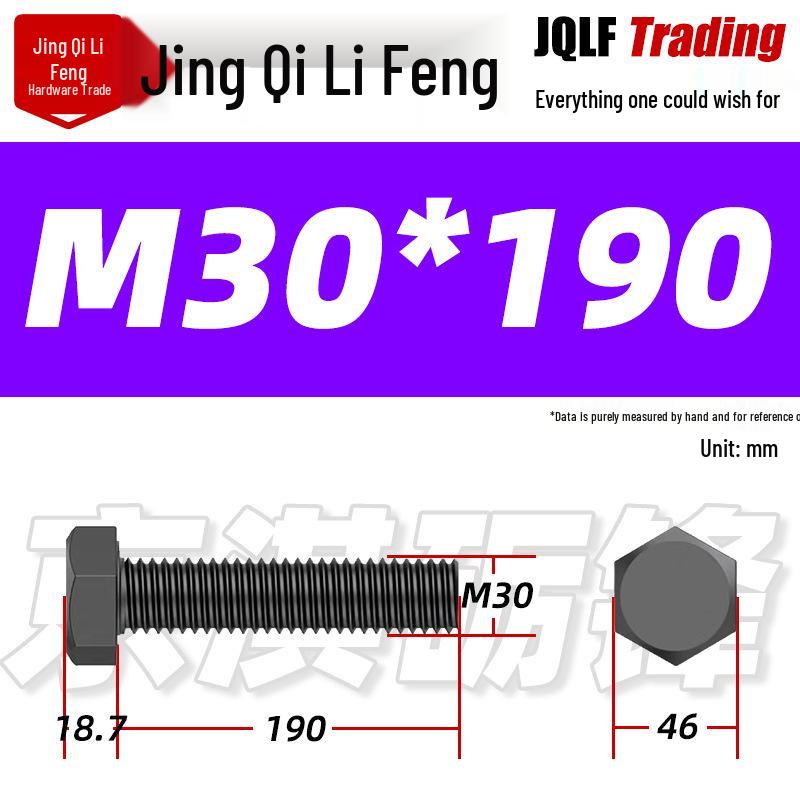 12.9 Grade High-Strength Blackened Hex Bolt M22-M48