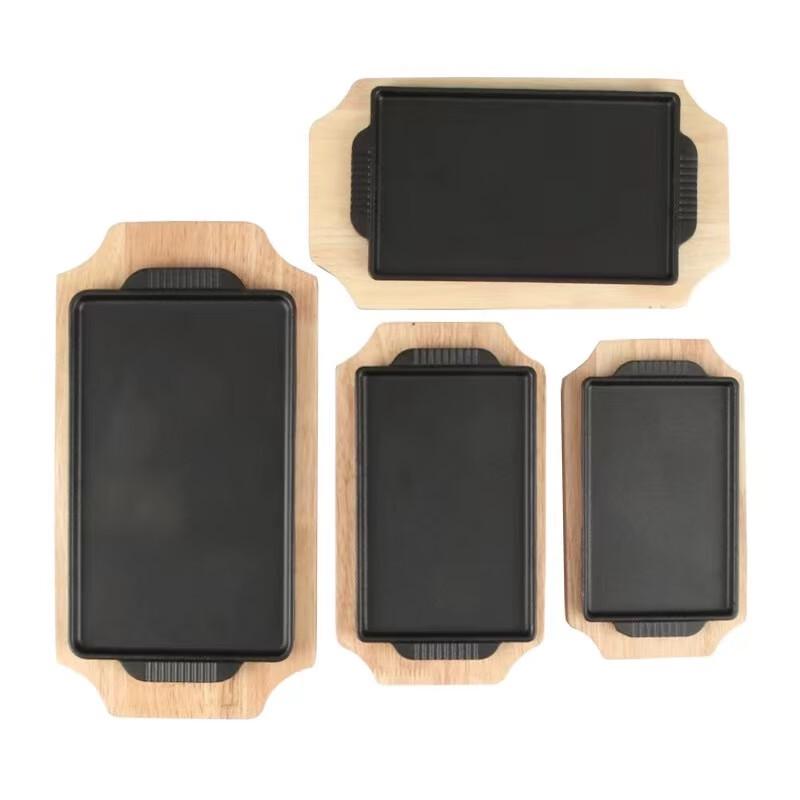 ZISIZ Rectangular Oak Wood Steak Plate Set