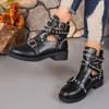 Fashion Women's Ankle Boots Studded T-Band Punk Gothic Shoes Metal Buckle Women's Chunky Heels Female Party Evening Shoes