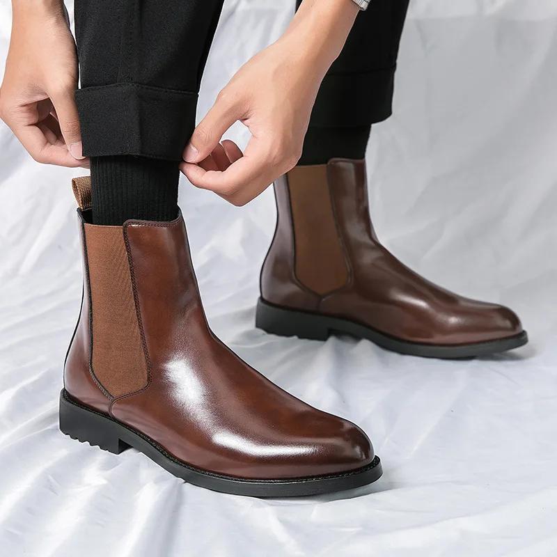 Men's Classic Retro Chelsea Boots Mens Fashion Leather Ankle Boots Men British Style Short Boots High-top Casual Shoes 2024
