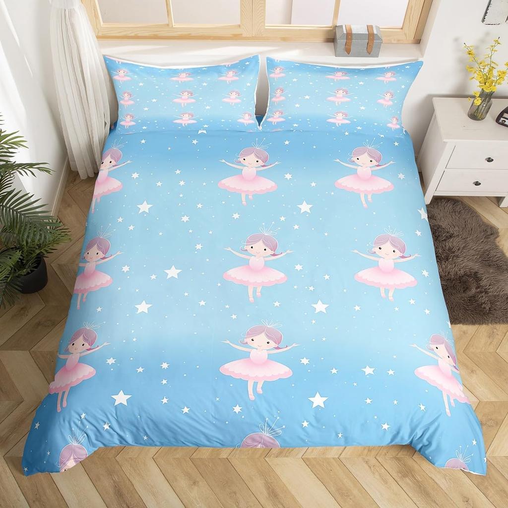 Cartoon Ballet Girl Duvet Cover Twin Queen Size Sport Theme Bedding Set Soft Microfiber Dancer Comforter Cover With 2 Pillowcase