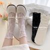 Spring and Summer Thin Hollowed-out Small Flower Ballet-style Lolita Mid-calf Socks, White Black Ear-rimmed Pile Socks