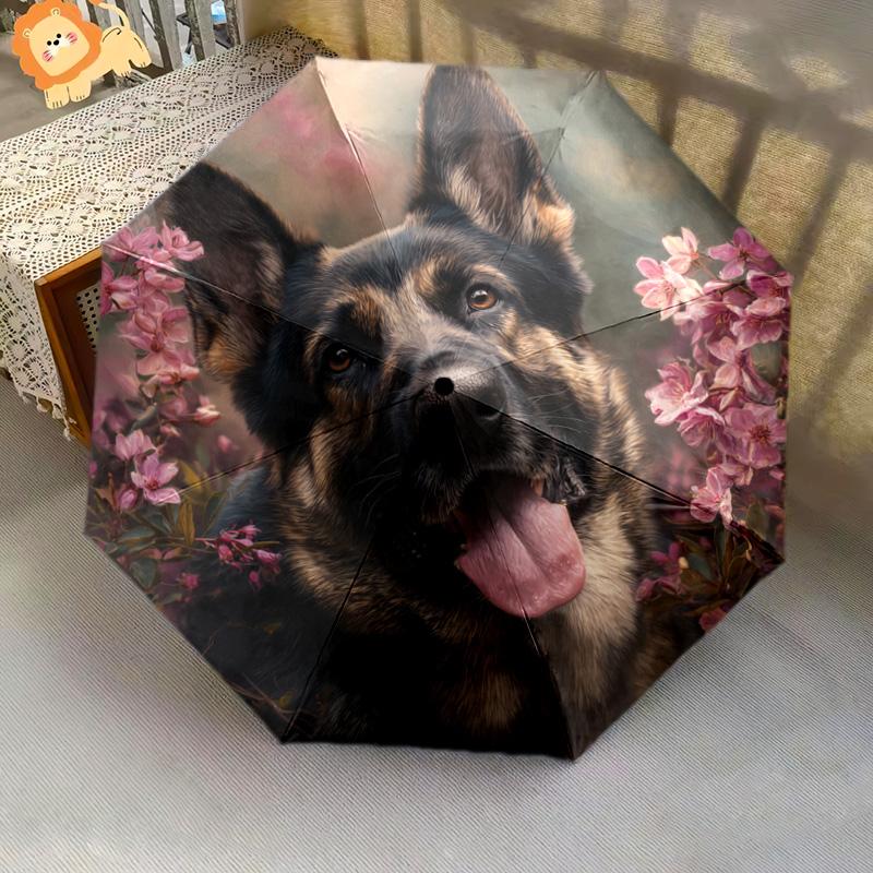 1 шт. Автоматический складной зонт - Рисунок немецкой овчарки, Портативный и складной дизайн с 8 спицами, Рождественские подарки на день рождения