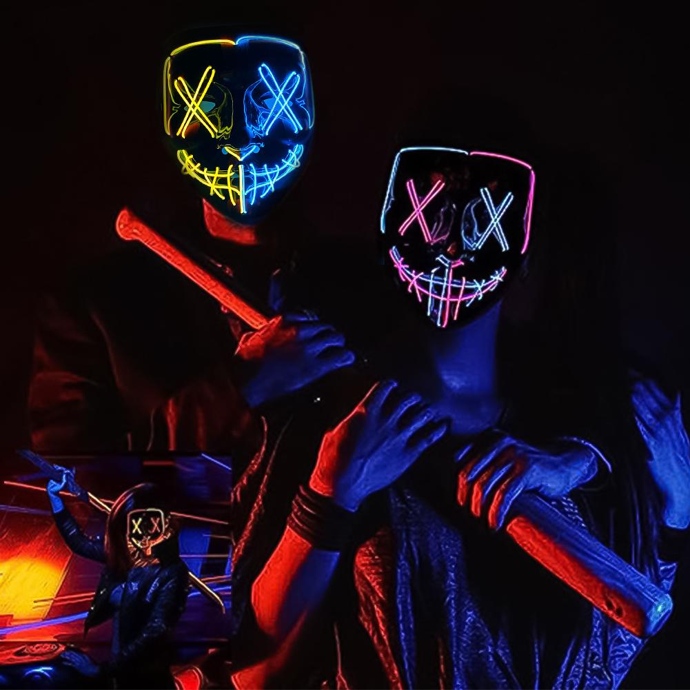 Светодиодная светящаяся маска на Хэллоуин, светодиодная маска для вечеринки, маскарадная маска, неоновая маска, светящаяся в темноте, реквизит для ужасов, костюм для вечеринки