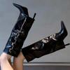 2025 New Metal Belt Buckle Thin Heel Single Boots Women's Pointed Toe Side Zipper Anti-Slip Wear Resistant Tall Boots
