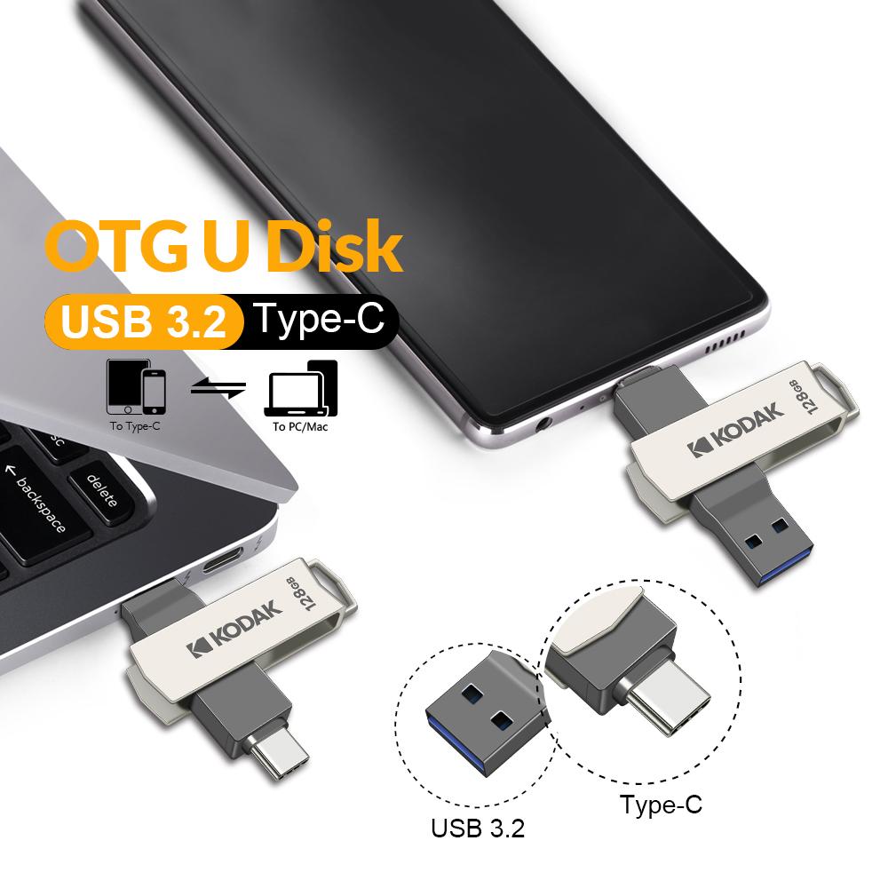 Kodak K273 USB флэш-накопитель металлический USB 3,2 Pendrive Type c OTG 32 ГБ/64 ГБ/128 ГБ/256 ГБ для ключей cle USB для смартфона