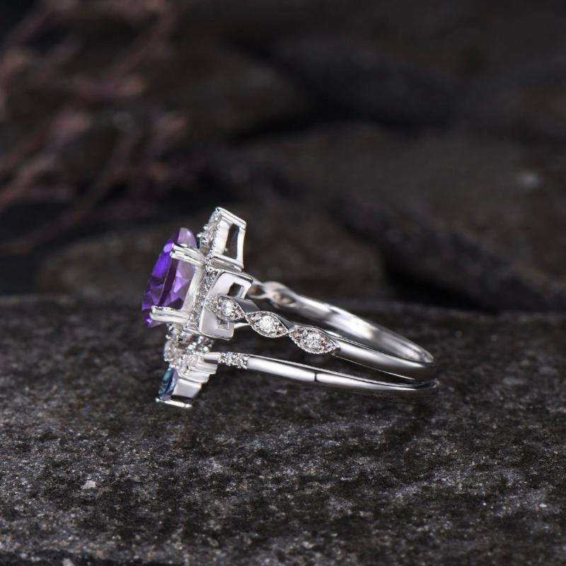 European and American new fashionable purple gemstone inlaid with luxury personalized women's ring