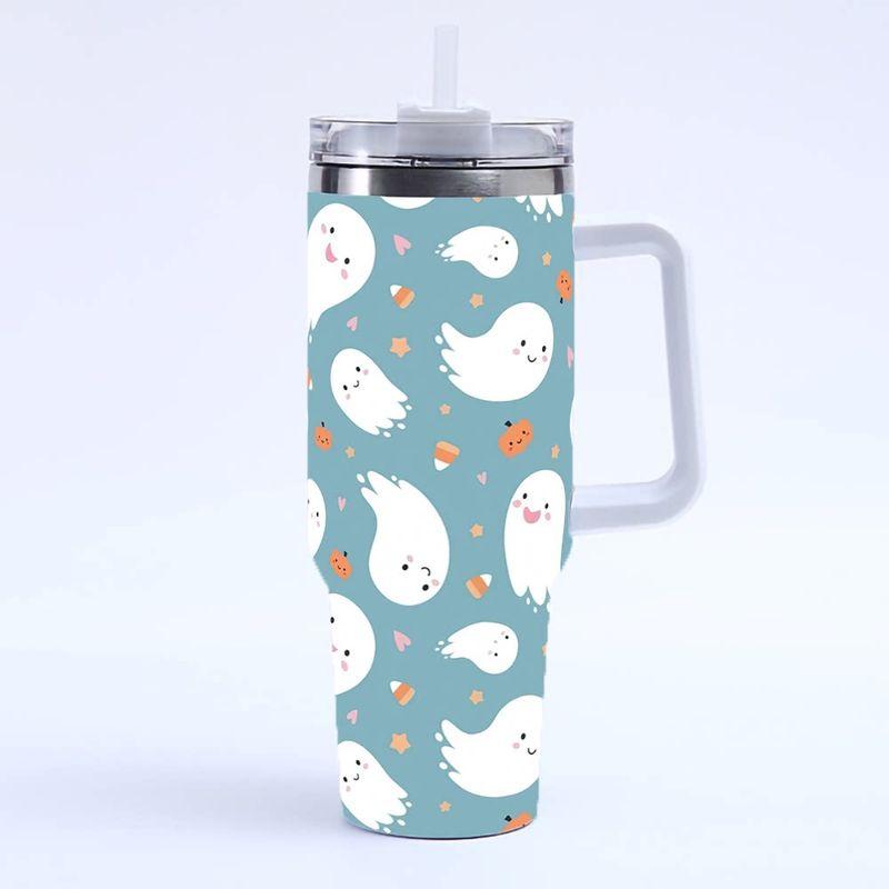 Halloween Print 40oz Large Capacity Thermos Cup, Thermal Insulation and Cold Retention, Ice Cup with Handle and Straw, Car Cup