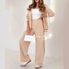 Two Piece Sets Women Pant Set Turn Down Collar Matching Sets Coats Wide Leg Long Pants Elastic Waist Casual Regular