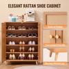 Rattan Shoe Cabinet 5 Tiers Shoe Organizer 2 Doors & Adjustable Shelves