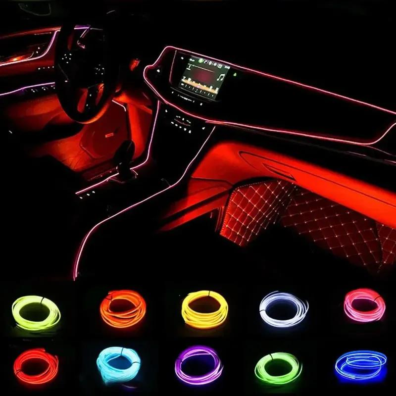 Светодиодная подсветка салона автомобиля с гибкими неоновыми лентами с USB-прикуривателем 1м/2м/3-4м/5м Горячий стиль Светодиодная подсветка салона LED Cool
