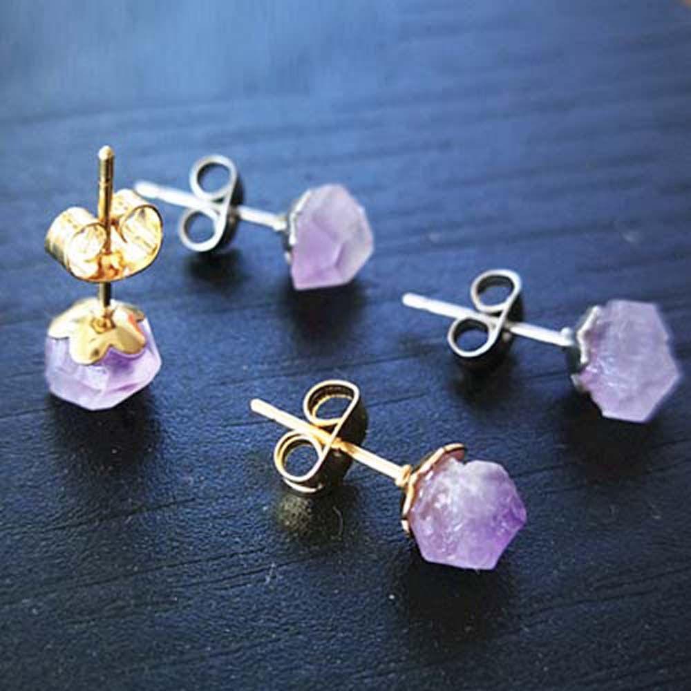 Rough Stone Purple Natural Amethyst Women Earrings Ear Studs Korean Style Amethyst Stud Earrings