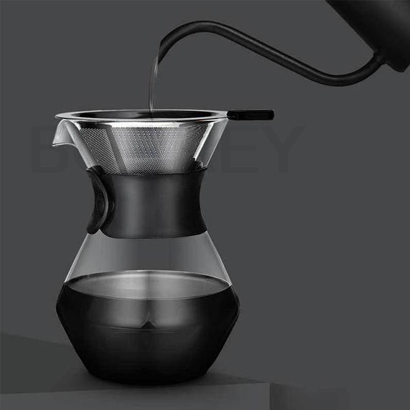 BORREY400ML Стеклянный кофейник, кофеварка, многоразовый фильтр из нержавеющей стали, стеклянный графин, ручная капельница для кофе, горшок для заваривания