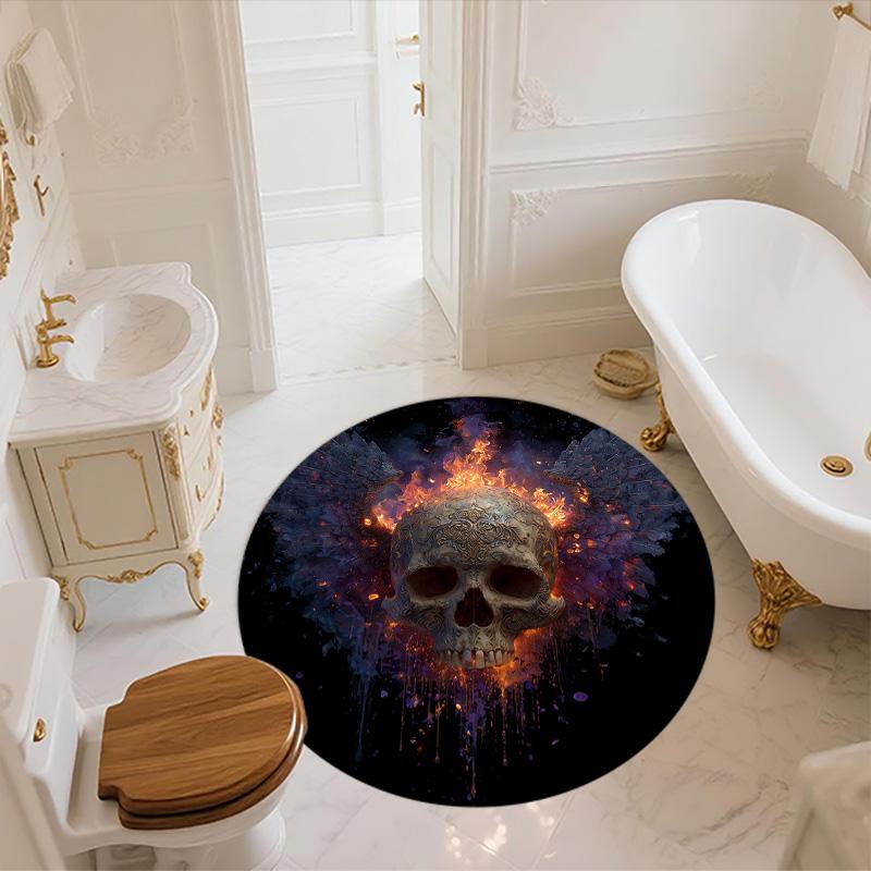Flame Skull,Round Area Rug,Carpet Rug for Living Room Bedroom Sofa Playroom Decor,Non-slip Floor Mat