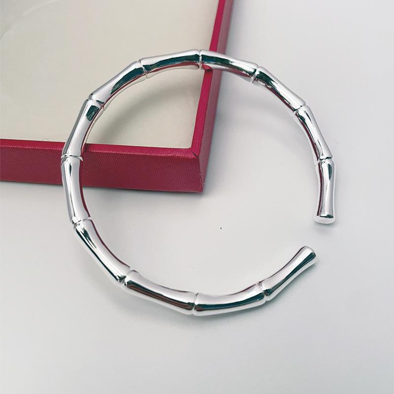 S999 Чистый Серебристый Гладкий Открытый Бамбуковый Серебряный Браслет Простой и Универсальный Серебряный Браслет для ног для девочек и Подарки для пожилых людей