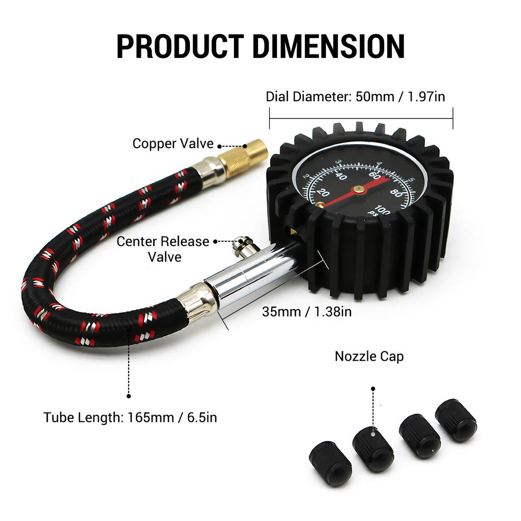 0 ~ 100PSI Манометр для автомобильных шин Измеритель давления в шинах Манометр для шин Давление в шинах