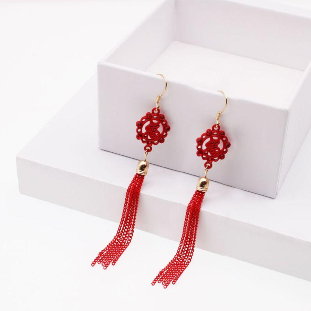 Lucky Lunar New Year Earrings Tassel Red Koi Dangle Earrings Spring Festival Earrings Studs Gift