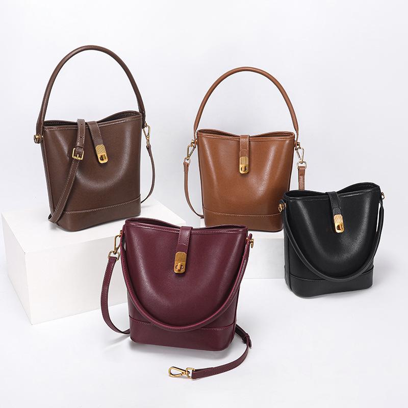 Genuine Leather Women's Stylish Casual Bucket Bag Women's Premium Texture Crossbody Bag