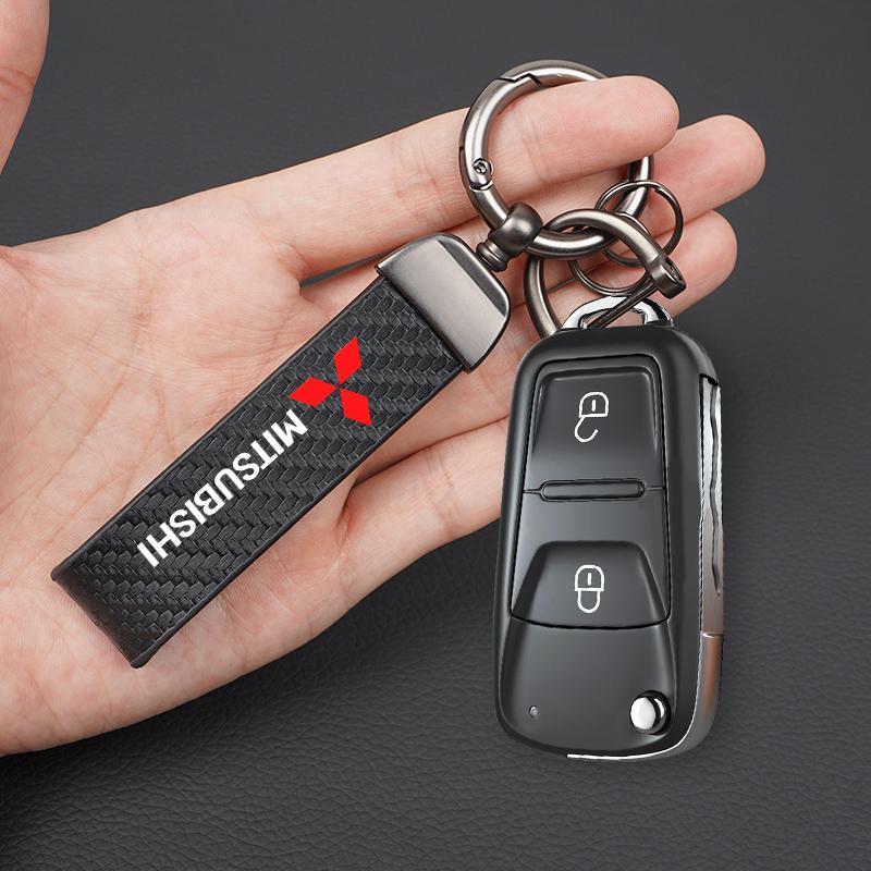 Carbon Fiber Leather Keyrings Car Keychain Accessories For Mitsubishi Ralliart Outlander Jinxuan Lancer Ex Galant Attrage Pajero