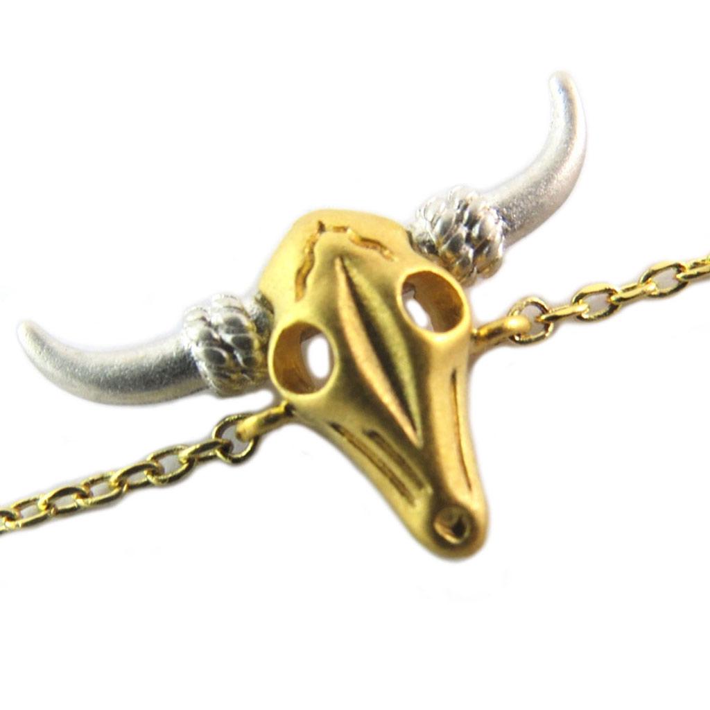 7bis [P5650] - Handmade 'Boho' Gold Bracelet (bison Skull) - 20x10 Mm