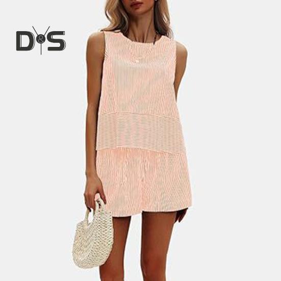 Женские летние комплекты из 2 предметов: майка без рукавов, шорты, повседневные полосатые спортивные костюмы, комплект для отпуска на пляже