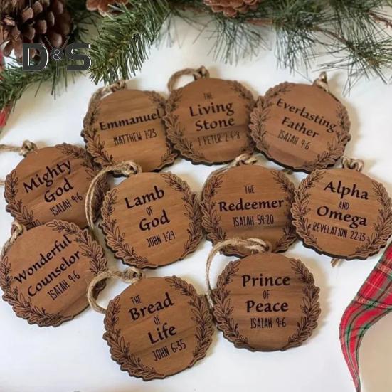 Names of Jesus Decorations Wooden Jesus Themed Hanging Ornaments Rustic Religious Decorations Christian Gifts for Women Men Festive Decor