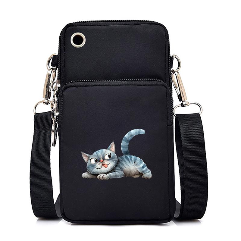 Funny Anime Cat Small Messenger Bag Hanging Neck Coin Purse Vertical Handbag Women Mobile Phone Bags Cartoon Small Crossbody Bag