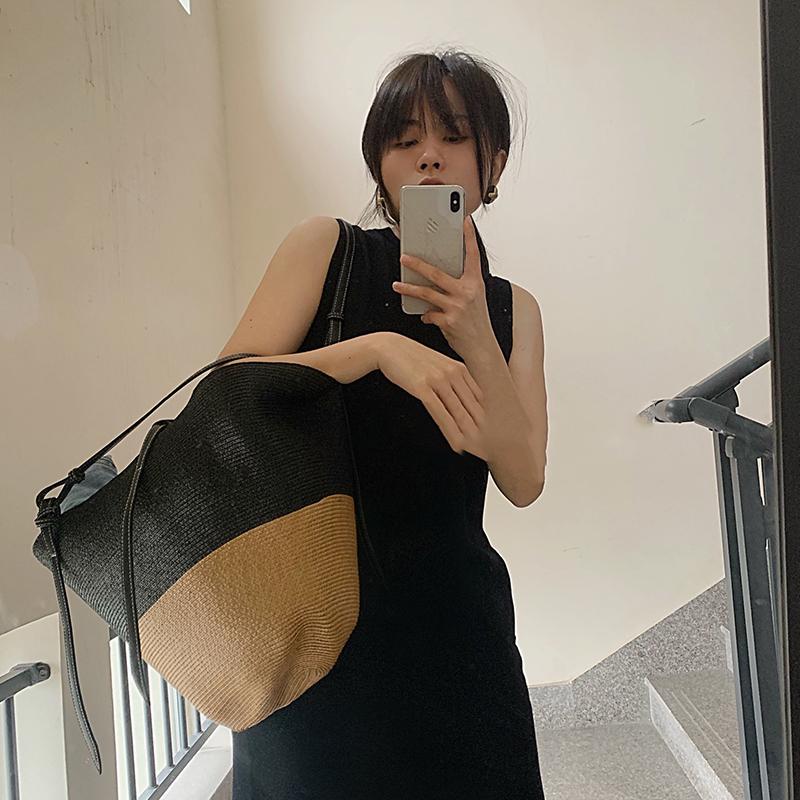 Летняя соломенная сумка-тоут женская большая вместительная сумка с ручкой из ротанга цветная пляжная сумка