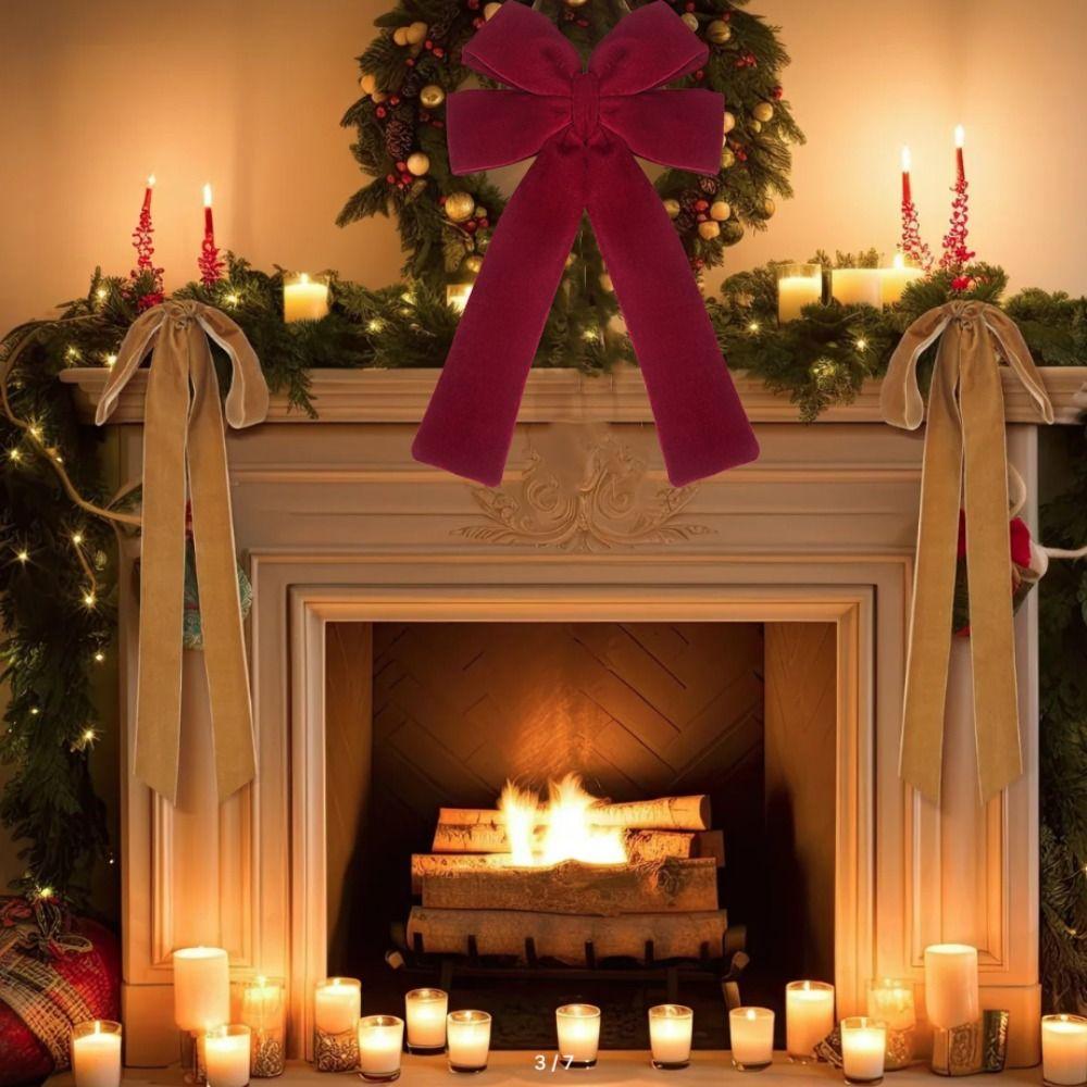 Большой Рождественский Бант из Красного Бархата с Удлиненными Лентами Классический Рождественский Венок Бант Многоразовый Рождественский Бант Подвеска Свадьба