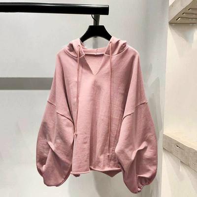 Женская весенняя свободная тонкая толстовка однотонного цвета с капюшоном
