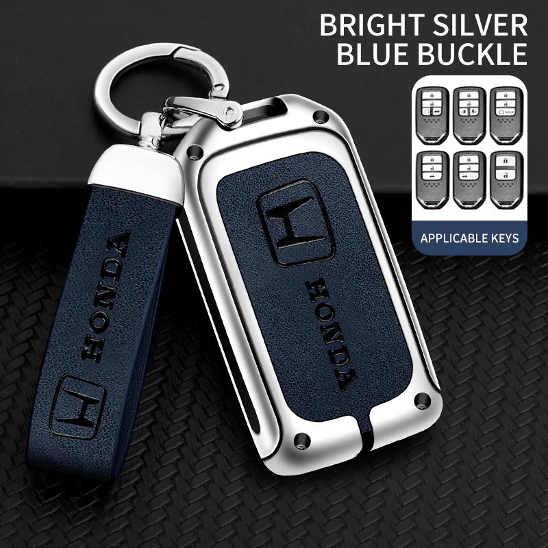 xzlbn8 Alloy Leather Car Smart Remote Key Cover Shell Protector Key Bag Auto Accessories For Honda Vezel City Civic Jazz BRV BR-V HRV