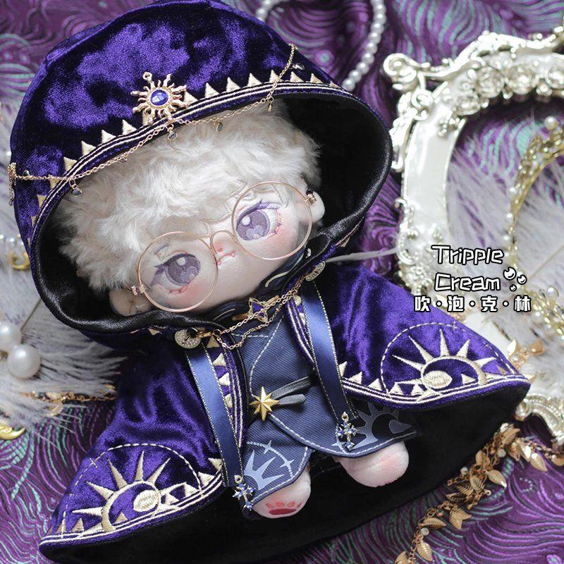 Handmade 4pc 20cm Doll Clothes Temple Priest Cos Suit Purple Gorgeous Cloak Robe Belt Pants Outfit Cos Gift No Doll