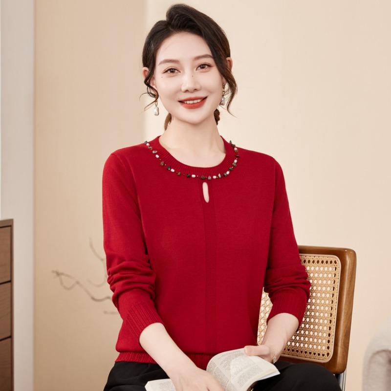 New Middle-aged Mother Autumn Clothes Bottoming Sweater Middle-aged and Elderly Women's Autumn and Winter Knitted Sweater On Clothes