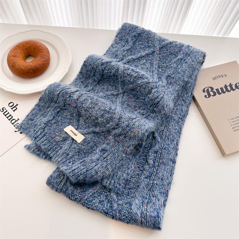 2024 Autumn And Winter New Double Sided Jacquard Solid Color Wool Knitted Scarf Versatile Warm Medium Length Shawl Neck For Women