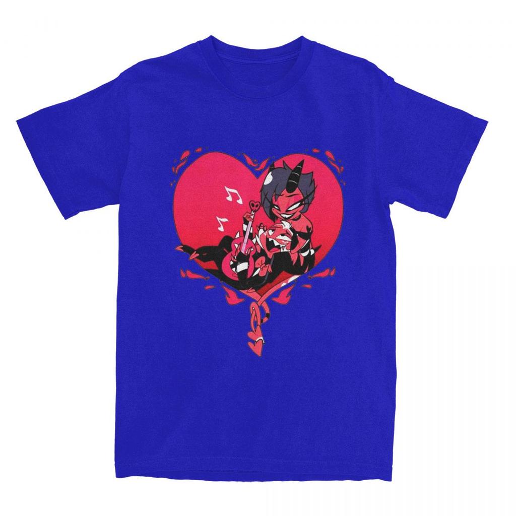 Мужская футболка Helluva Cartoon Novelty Cotton Tee Shirt Short Sleeve Moxxie and Millie T Shirt Round Neck Tops Printed