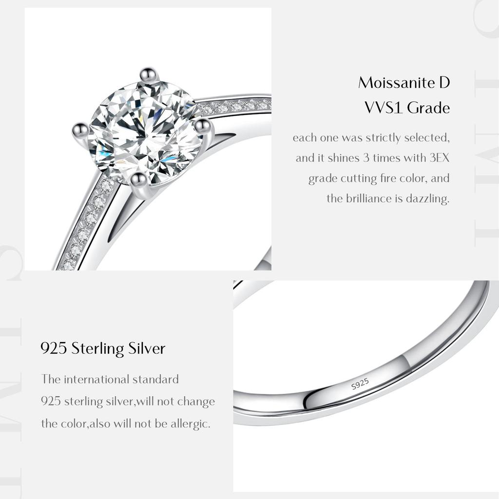 MODIAN D Kleur Lab Diamant Кольцо с муассанитом 1 карат для Vrouwen Стерлинговое серебро 925 пробы Klassieke Bruiloft Verlovingsband Sieraden Geschenken